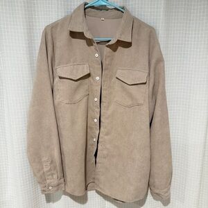 SHEIN Men's Tan Corduroy Button-Down Shirt